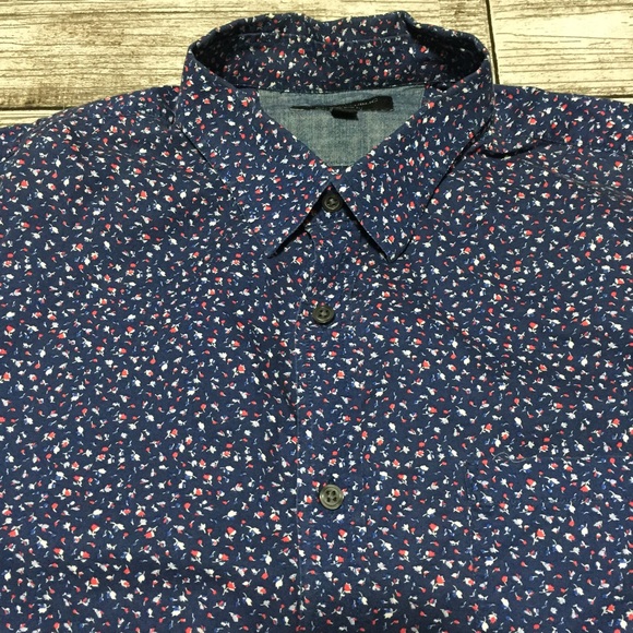 Banana Republic Soft Wash Slim Fit Floral Button Shirt Men’s L Navy Blue - Picture 9 of 10